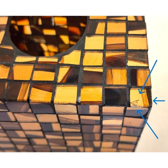 TISSUE BOX HOLDER/COVER-Glass Mosiac-Browns-Golds-Top Opening-5.5 x 6 in - Picture 10 of 10